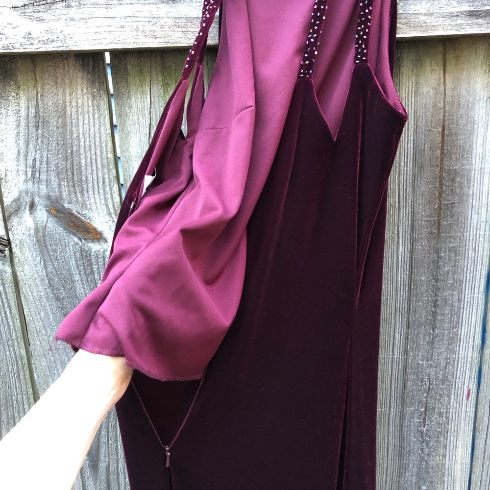 Vintage Reggio Maroon Velvet Maxi Dress Halter Beaded Strappy Wine Red - Picture 13 of 15
